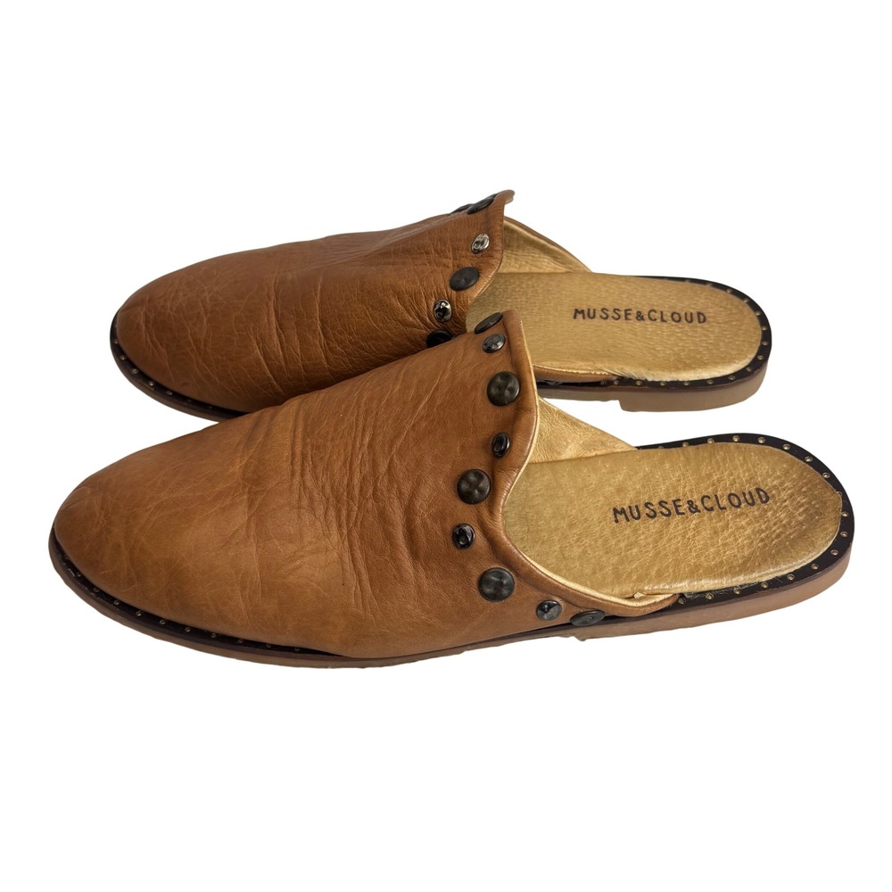 Anthropologie Musse & Cloud Mules Clogs Women 38 Brown Leather Studded Boho - Picture 3 of 16